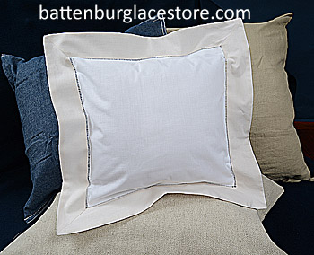 Square Pillow Sham. White with SHELL color border.12 SQ.